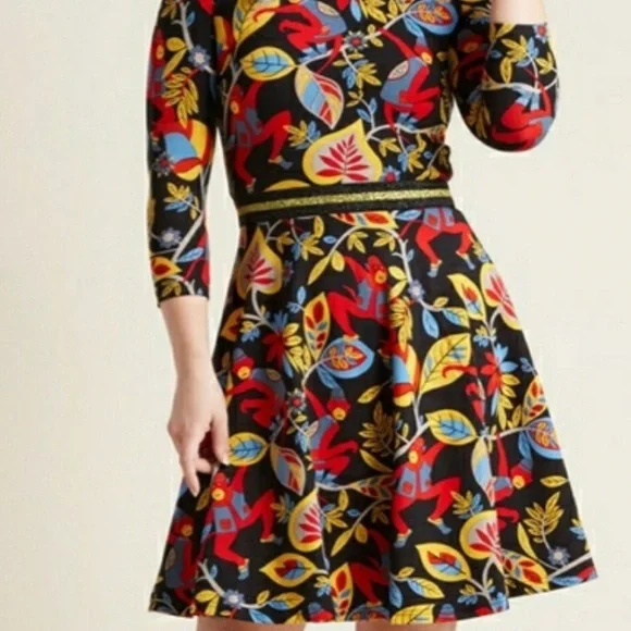 ModCloth / Traffic People monkey print fit and flare dress size L - Picture 2 of 11